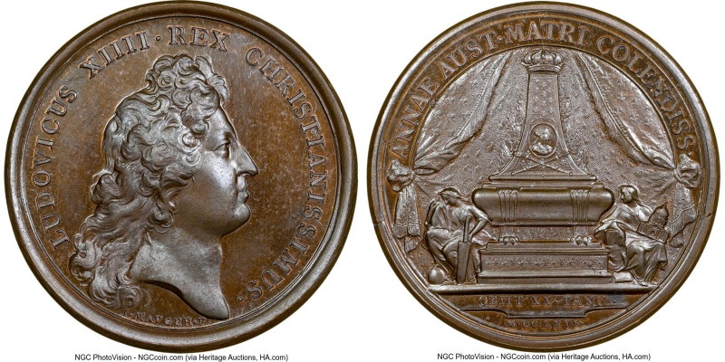 Louis XIV bronze "Queen Mother's Death" Medal 1666-Dated MS67 Brown NGC, Divo-86...