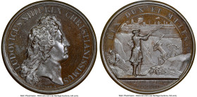 Louis XIV bronze "Douay Captured" Medal 1667-Dated MS65 Brown NGC, Divo-97. 41mm. By J. Mauger. LUDOVICUS XIIII REX CHRISTIANISSIMUS Head right // REX...
