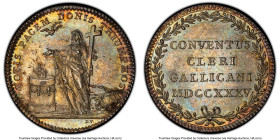 Louis XV silver "Assembly of Clergy" Jeton 1735 MS62 PCGS, Feuardent-3962. 30mm. By J. DuVivier. VOTIS PACEM DONIS TRIUMPHOS Religion offering a sacri...