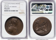 Louis XV bronze "Reunion of Lorraine" Medal 1737-Dated MS64 Brown NGC, Divo-96. 41mm. By F. DuVivier. LUD XV REX CHRISTIANISS Bust of King right // MI...