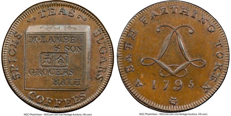 Somersetshire. Bath Farthing Token 1795 MS65 Brown NGC, D&H-112a. Edge: Plain HI...