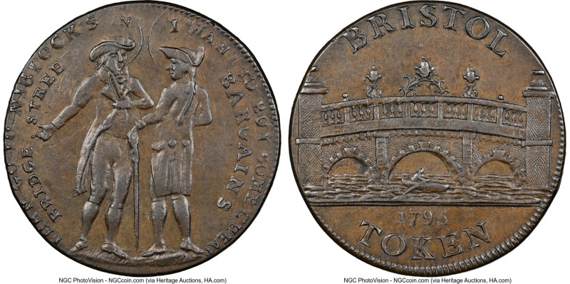 Somersetshire. Bristol 1/2 Penny Token 1795 AU58 Brown NGC, D&H-102. HID09801242...