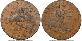 Staffordshire. Leek "Commercial" 1/2 Penny Token 1793 AU58 Brown NGC, D&H-11. Edge: Payable At Leek. HID09801242017 © 2023 Heritage Auctions | All Rig...
