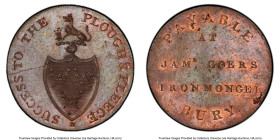 Suffolk. Bury 1/2 Penny Token ND (c. 1790) MS64 Brown PCGS, D&H-27. SUCCESS TO THE PLOUGH & FLEECE Shield of arms of Bury St Edmunds, wolf on crest //...