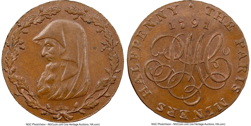 Wales. Anglesey "Paris Miners" 1/2 Penny Token 1791 MS65 Brown NGC, D&H-438B. Ed...