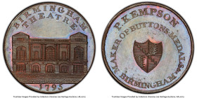 Warwickshire. Kempson's copper 1/2 Penny Token 1795 MS63 Brown PCGS, D&H-216. Edge: Plain. BIRMINGHAM / THEATRE Front view of Birmingham Theatre; in e...