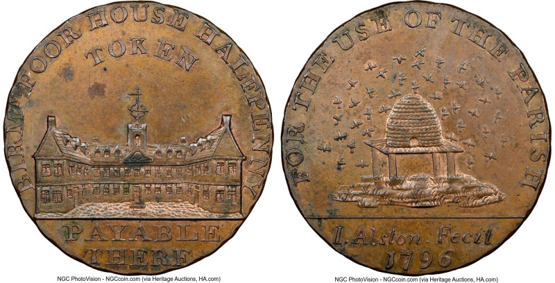 Warwickshire. Alston's copper 1/2 Penny Token 1796 MS62 Brown NGC, D&H-63. Edge:...
