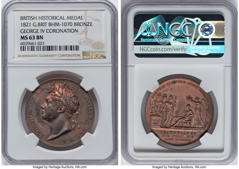 George IV bronze "Coronation" Medal 1821 MS63 Brown NGC, Eimer-1146a, BHM-1070. ...