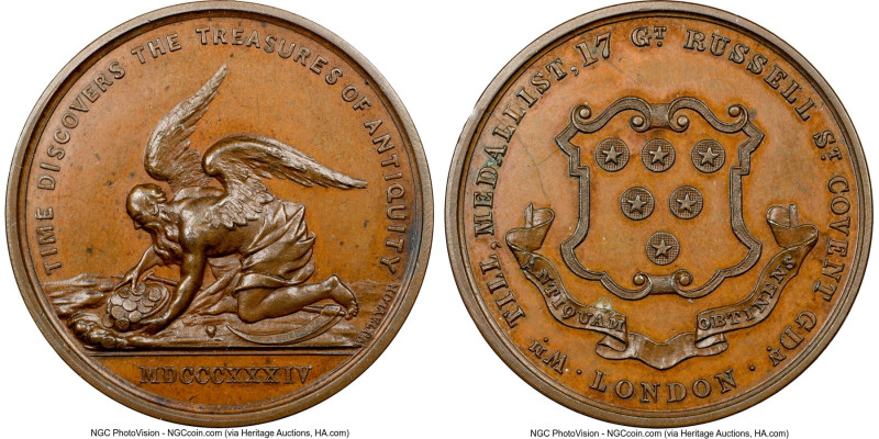 "Time Discovers the Treasures of Antiquity" bronze Token 1834 MS64 Brown NGC, M-...