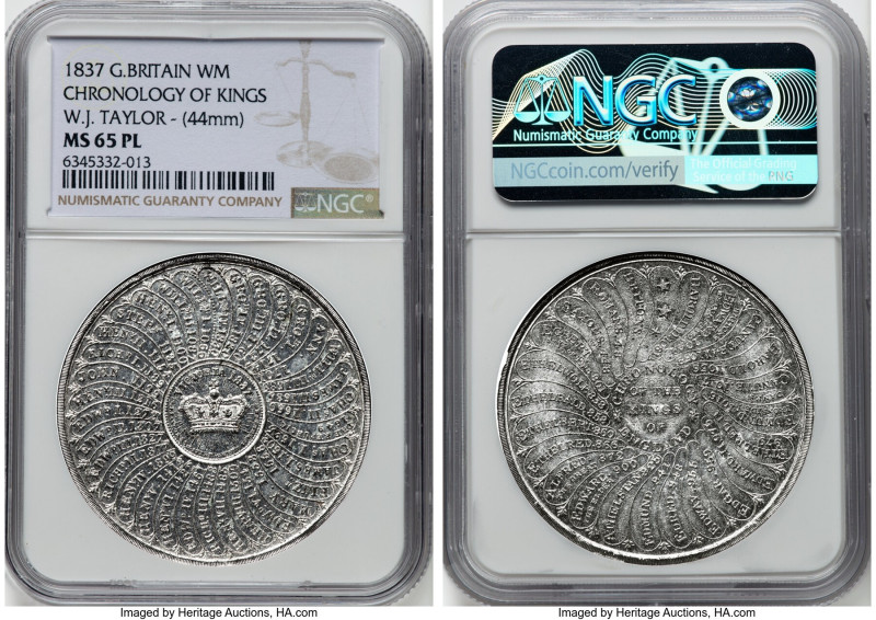 Victoria white metal "Chronology of Kings" Medal 1837 MS65 Prooflike NGC, 44mm. ...