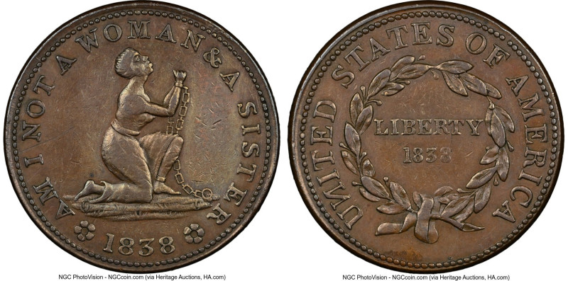 "Am I Not a Woman & a Sister" Token 1838 XF Details (Cleaned) NGC, HT-81. HID098...