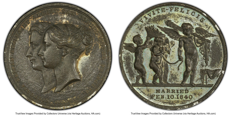 Victoria tin "Wedding" Medal 1840 AU Details (Excessive Corrosion) PCGS, BHM-191...