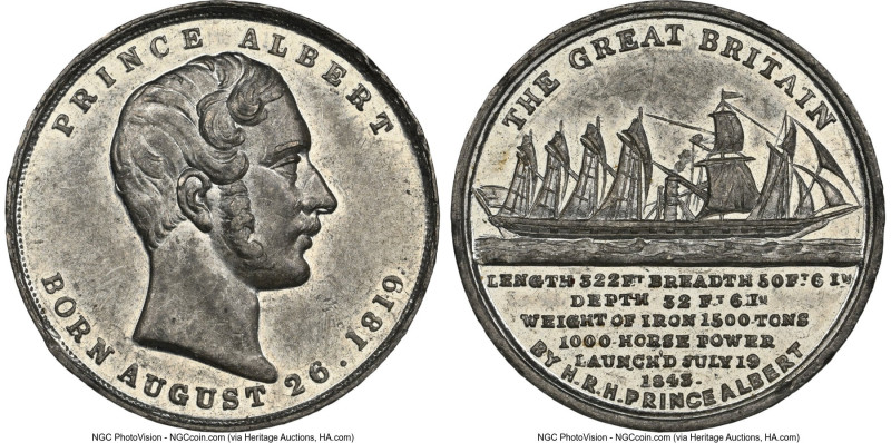 Victoria white metal "S.S. Great Britain" Medal 1843 MS62 NGC, BHM-2120. 24mm. U...