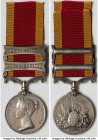 Victoria silver "Second China War" Medal 1860 XF (cleaned, damaged), 114mm (length; including ribbon). 42.78gm. Bar with two clasps: "Pekin, Taku Fort...