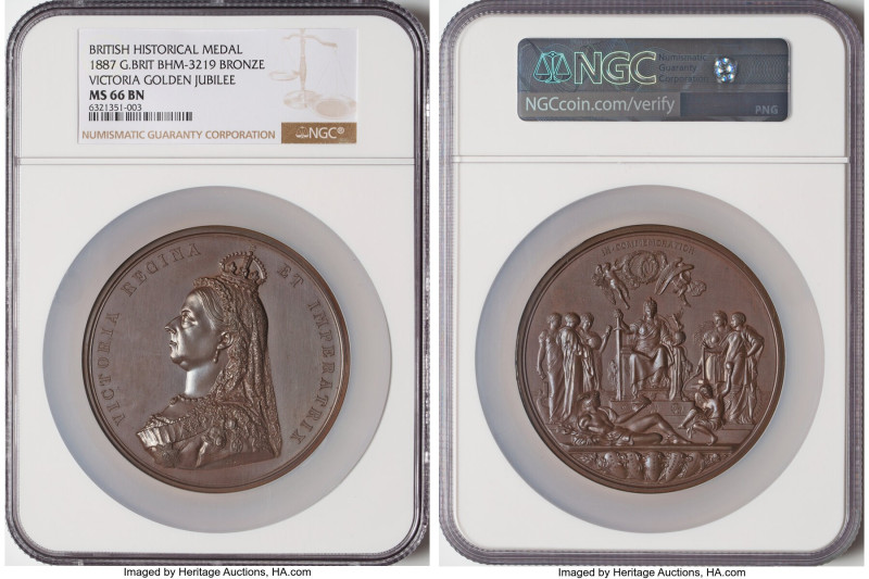 Victoria bronze "Golden Jubilee" Medal 1887 MS66 Brown NGC, BHM-3219. 77mm. By J...