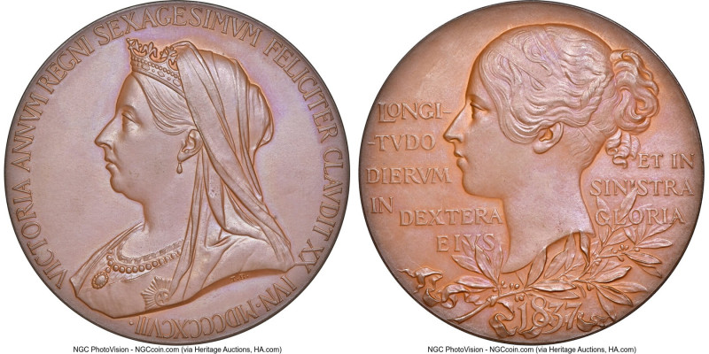 Victoria bronze "Diamond Jubilee" Medal 1897 MS66 Brown NGC, BHM-3506. 55mm. By ...