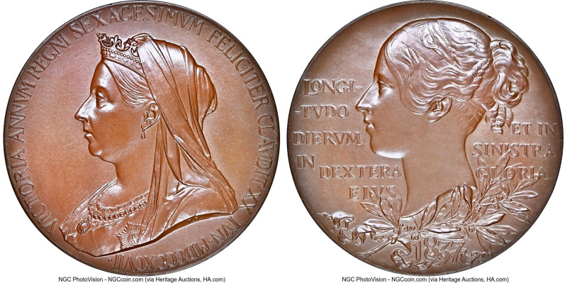 Victoria bronze "Diamond Jubilee" Medal 1897 MS66 Brown NGC, BHM-3506. 55mm. By ...