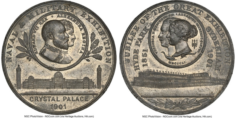 Edward VII white metal "Naval & Military Exhibition" Medal 1901 MS61 NGC, BHM-37...
