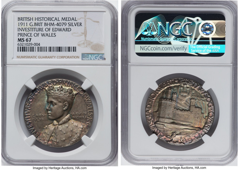 George V silver "Investiture as Prince of Wales" Medal 1911 MS67 NGC, BHM-4079, ...