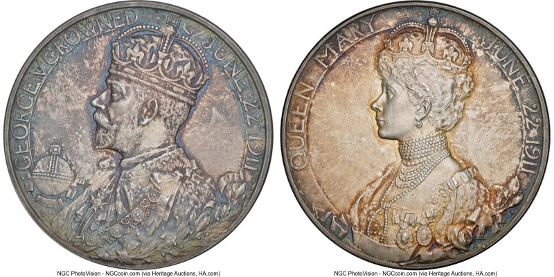 George V silver Matte "Coronation" Medal 1911 MS66 NGC, BHM-4022. 51mm. By B. Ma...