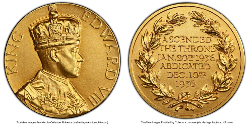 Edward VIII gold Matte Specimen "Abdication" Medal 1936-Dated SP68 PCGS, Eimer-U...