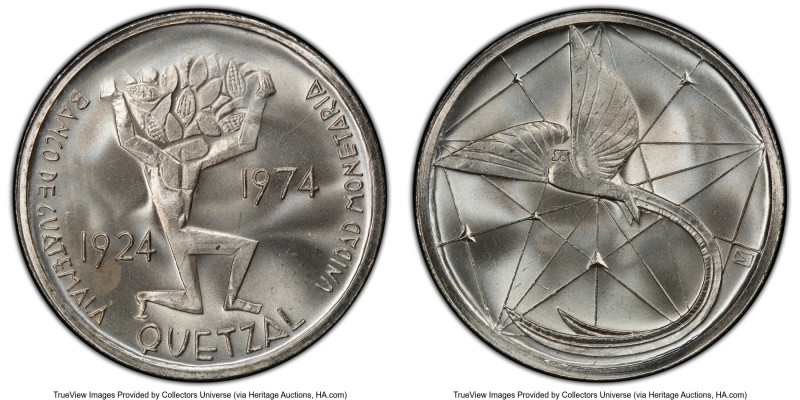 Republic silver "Banco de Guatemala 50th Anniversary" Medal (Quetzal) 1974 MS66 ...