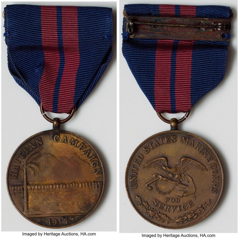 bronze United States Marine Corps "Haitian Campaign" Service Medal 1915 XF, 73mm...
