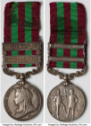 British India. Victoria silver "Service" Medal 1897-1898 XF, 110mm (length; including ribbon). 54.83gm. Bar with two clasps: "Tirah, Punjab Frontier"....