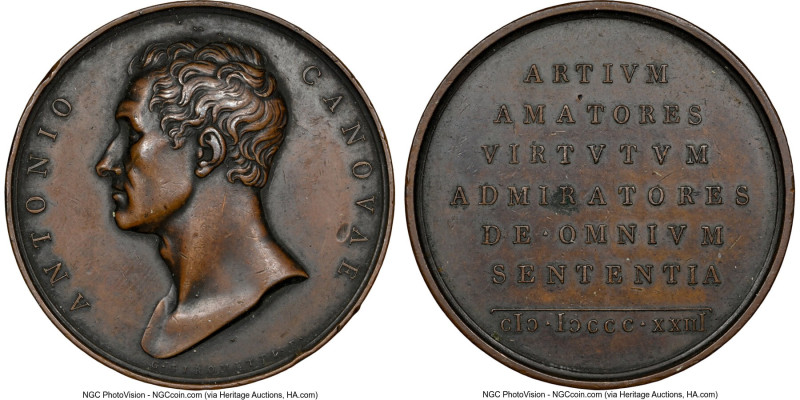 "Antonio Canova" bronze Medal 1823-Dated AU55 Brown NGC, 50mm. By Girometti. HID...