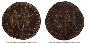 Dordrecht. Dutch Republic copper "Attempted Assassination of William the Orange" Jeton 1582 AU55 PCGS, Dugn-2890. Includes dealer ticket. HID098012420...