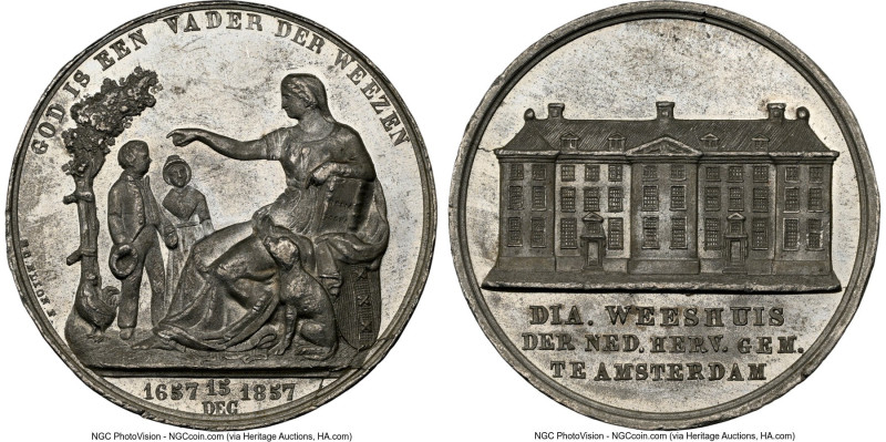 Willem III white metal "Amsterdam Diacony Orphanage" Medal 1857-Dated MS62 NGC, ...