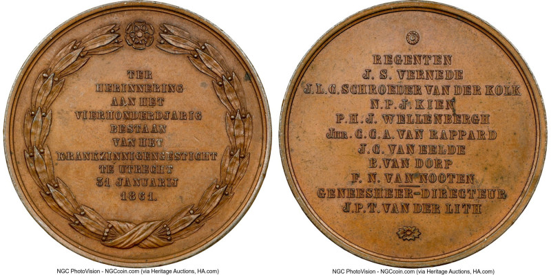 Willem III bronze "Utrecht Insanity Association" Medal 1861-Dated MS63 Brown NGC...