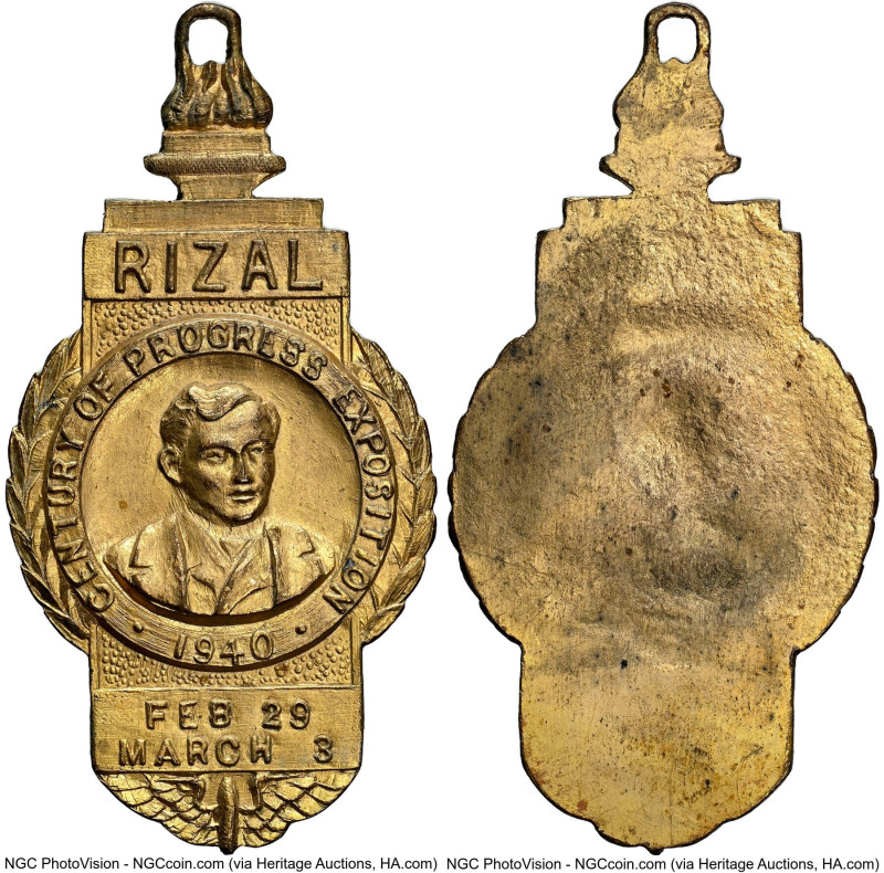 "Rizal - Progress Expo" gilt bronze Medal 1940-Dated MS66 NGC, Honeycutt-1022-6v...
