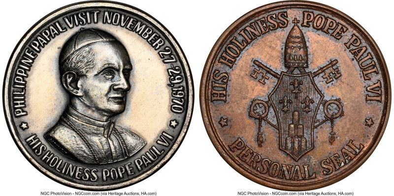 Republic silvered-bronze "Paul VI Papal Visit" Medal 1970 MS62 NGC, Honeycutt-66...