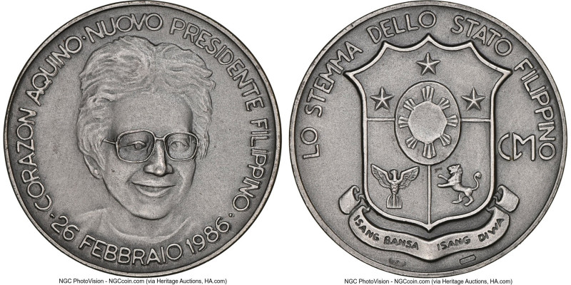 Republic silver "Corazon Aquino" Medal 1986 MS67 NGC, Honeycutt-802 (plate coin)...