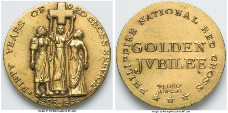 3-Piece Lot of Uncertified Medals XF-AU, 1) "Red Cross Golden Jubilee" brass Med...