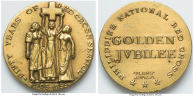 3-Piece Lot of Uncertified Medals XF-AU, 1) "Red Cross Golden Jubilee" brass Medal 1955, Honeycutt-470a, Basso-881a. 34mm. 2) "Consecration" bronze Me...