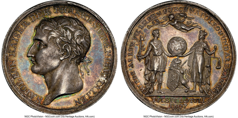 Alexander I silver "Napoleon - Peace of Tilsit" Medal 1807-Dated MS64 NGC, Diako...
