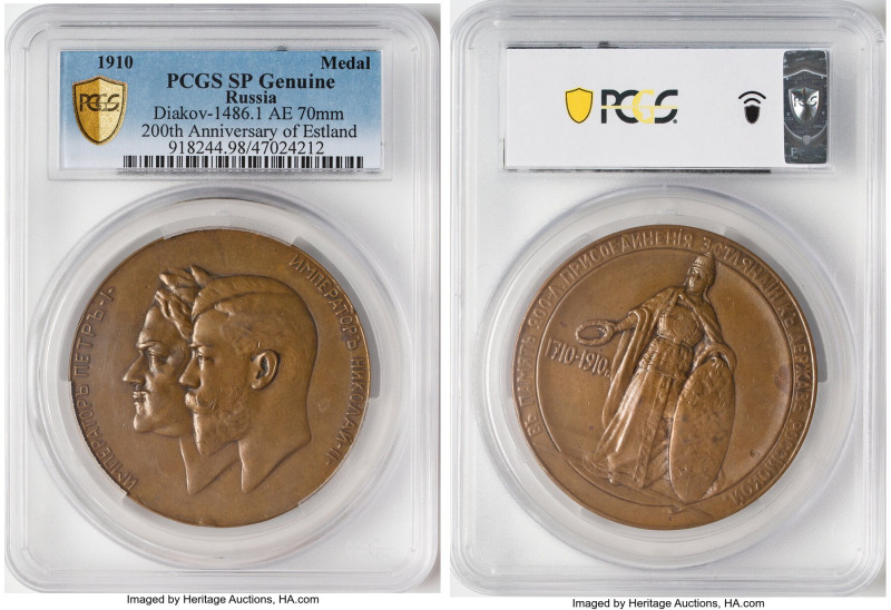 Nicholas II Specimen "Annexation of Estland - 200th Anniversary" Medal 1910 Genu...