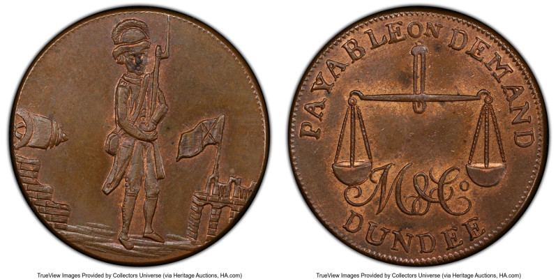 Angusshire. Dundee copper Farthing Token ND (c. 1790) MS65 Brown PCGS, D&H-39. A...