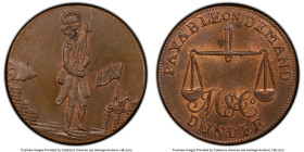 Angusshire. Dundee copper Farthing Token ND (c. 1790) MS65 Brown PCGS, D&H-39. A sentinel standing on duty, cannon left, fort with flag right // PAYAB...