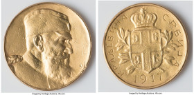 Peter I gold Medal 1917 XF (Obverse Damage), Barac-Unl. 24.1mm. 9.99gm. Bust of Peter I right in military attire / "Kingdom of Serbia" around shield. ...