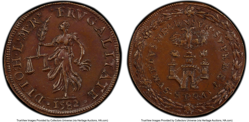 Antwerp. copper "Henri Lemens" Jeton 1582 MS62 Brown PCGS, Dugn-2914. Includes E...