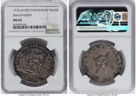 Bern. Canton silver Medal 1776-Dated MS62 NGC, SM-639. 37mm. By J.C. Mörikofer. Naked man holding a mirror, sitting on a lobster, viewing in rear an a...