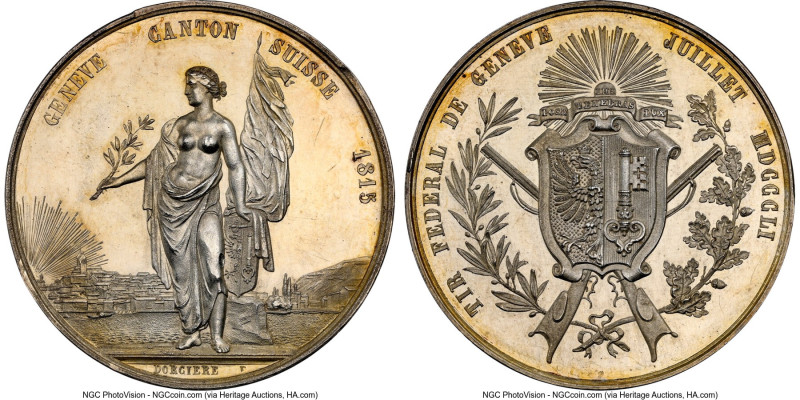 Confederation silver Prooflike "Geneva Shooting Festival'' Medal 1851 MS62 PL NG...
