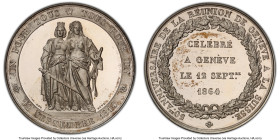 Confederation silvered Specimen "50th Anniversary of Geneva Reunion" Medal 1864 SP64 PCGS, SM-1569. 46mm. By Bovy / Dorer. HID09801242017 © 2023 Herit...