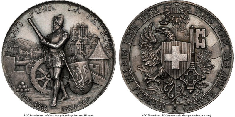 Confederation silver "Geneva Shooting Festival" Medal 1887 MS61 NGC, Richter-628...