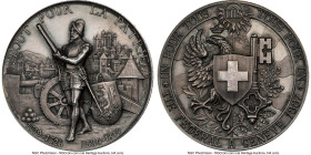 Confederation silver "Geneva Shooting Festival" Medal 1887 MS61 NGC, Richter-628b. 45mm. By H. Bovy, C. Richard, and E. Lossier. TOUT POUR LA PATRIE 1...