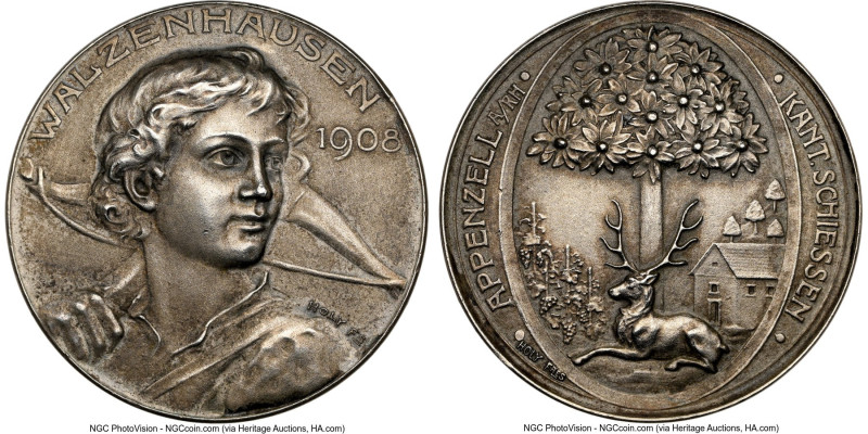 Confederation silver "Appenzell - Walzenhausen Shooting Festival" Medal 1908 MS6...
