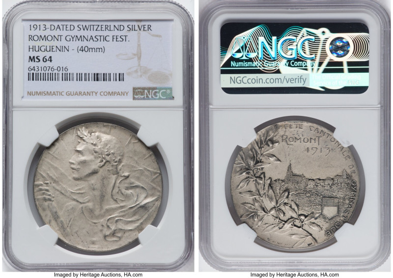Confederation silver "Romont Gymnastics Festival" Medal 1913-Dated MS64 NGC, Mad...